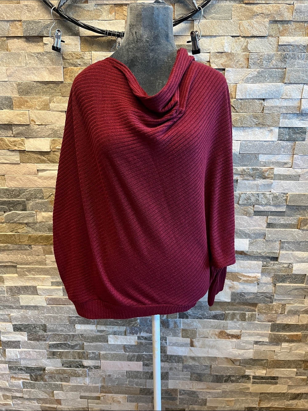 SHEIN Burgundy Draped Cowl Neck Sweater